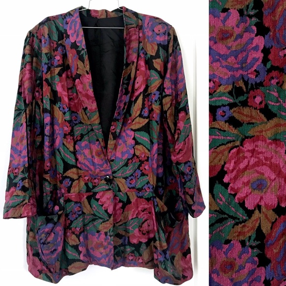 Vintage Jackets & Blazers - Vintage 1980’s floral oversized blazer jacket coat